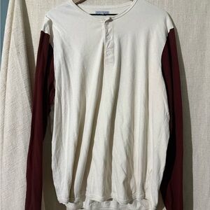 Men's Cream and Red Long Sleeve Henley Shirt